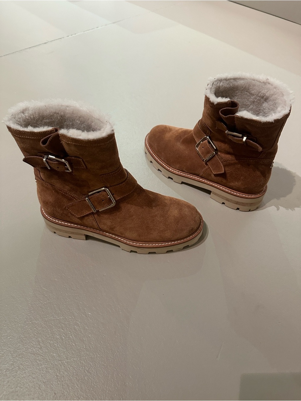 Jimmy Choo Brown Suede Shearling-Lined Ankle Boots
